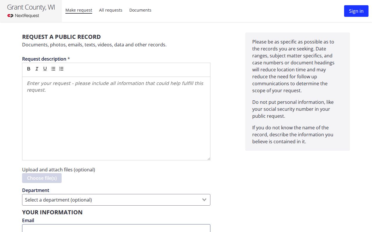 Grant County arrest report request through NextRequest