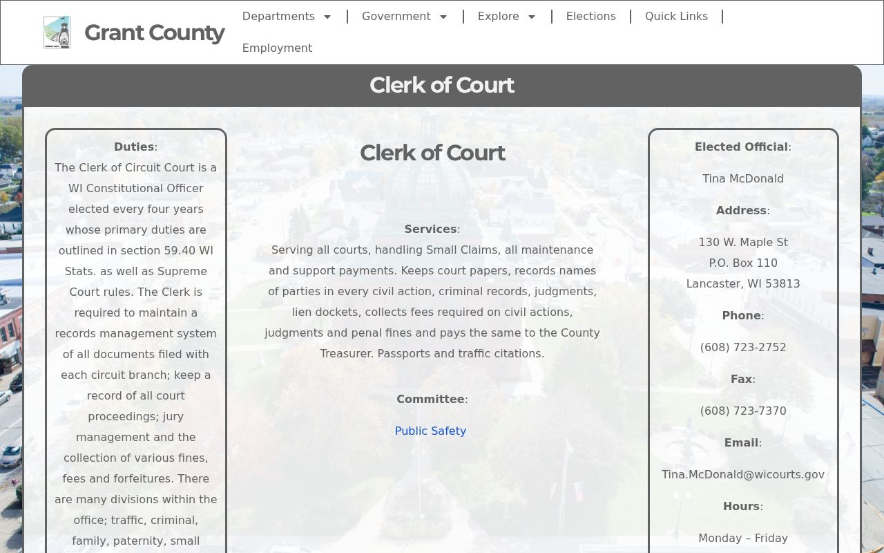 Grant County court case lookup at the Clerk of Circuit Court