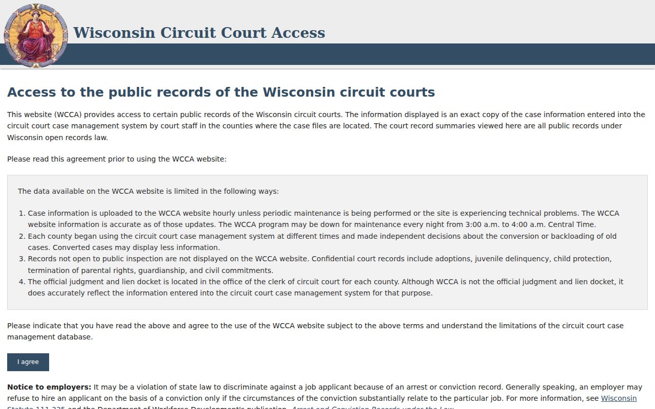 Grant County criminal court case search through Wisconsin Circuit Court Access