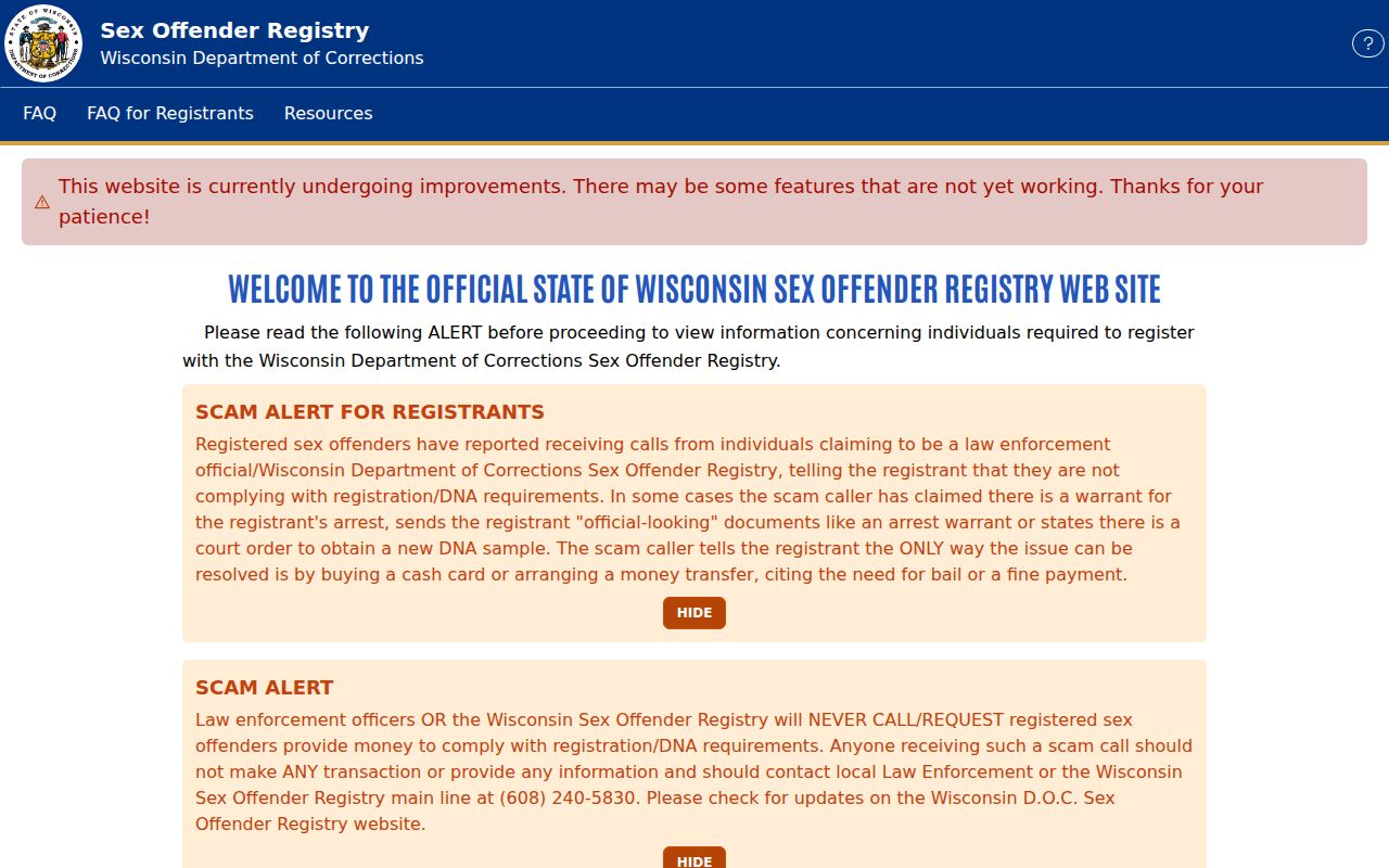 Grant County sex offender lookup on the Wisconsin public registry