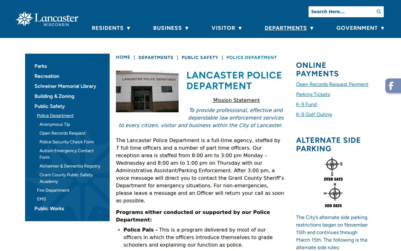 Lancaster Police Department criminal record contact page