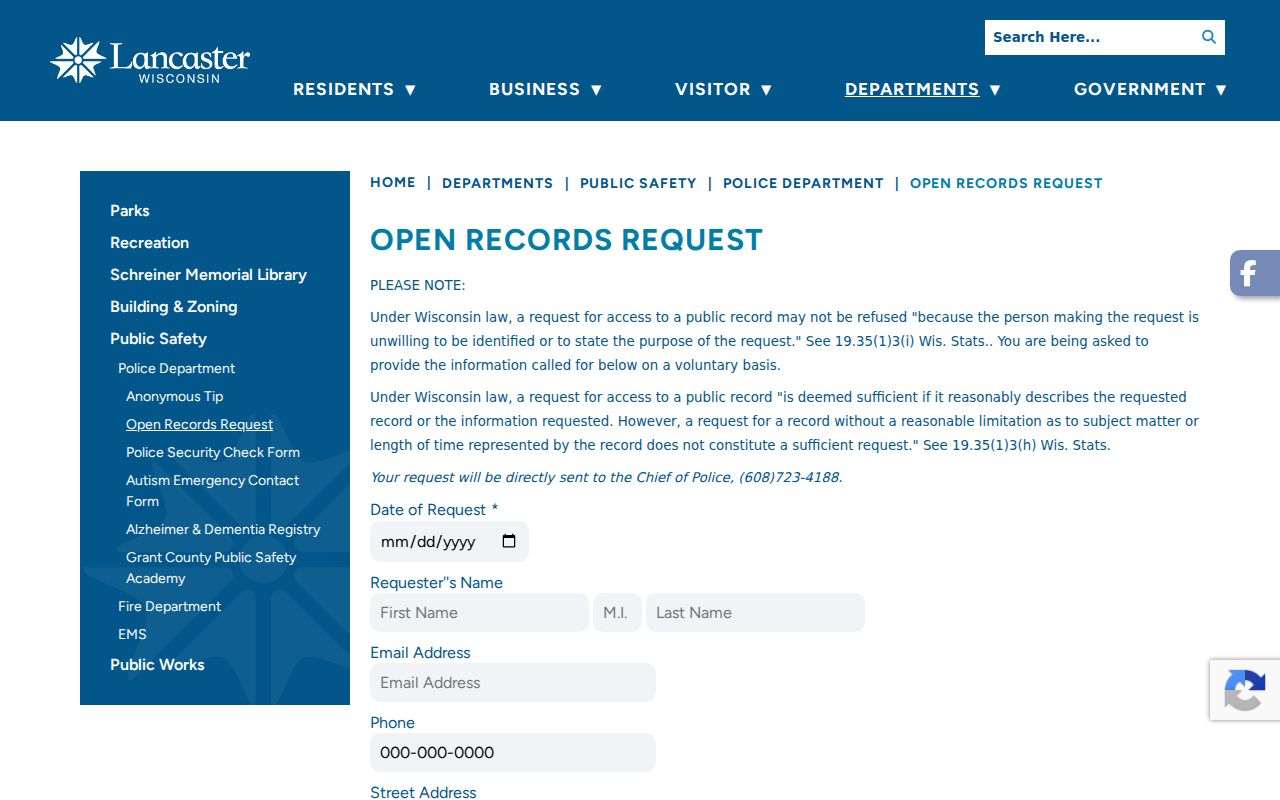Lancaster police record request form for criminal records