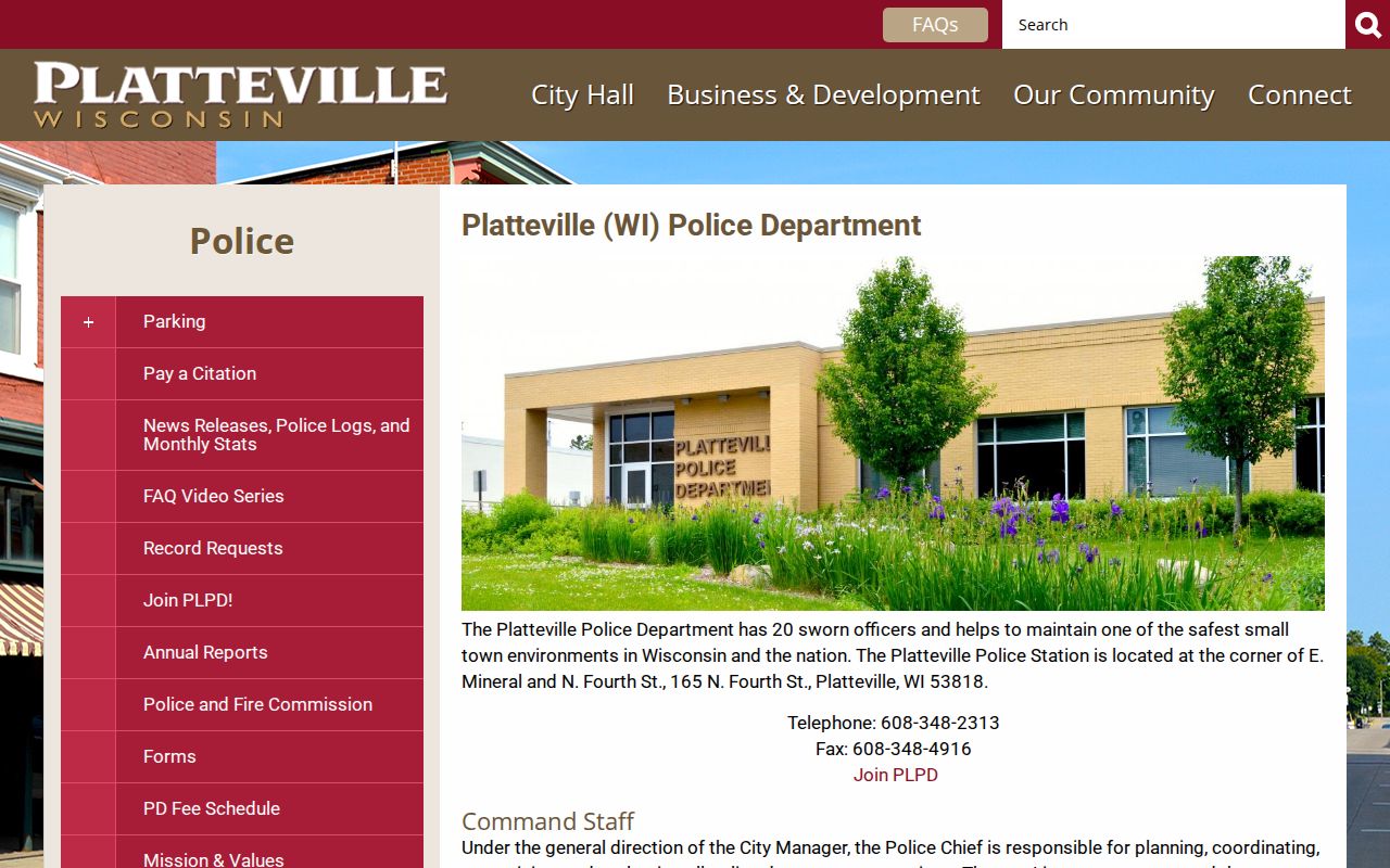 Platteville Police Department criminal records office