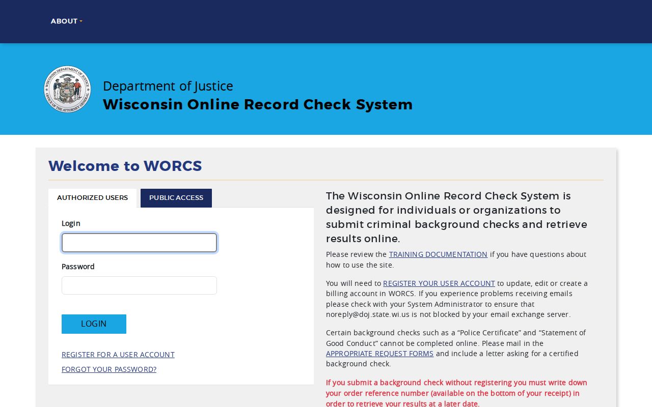 Grant County criminal history Wisconsin WORCS portal