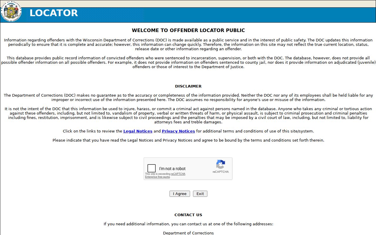 Grant County criminal records Wisconsin DOC locator